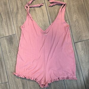 Madewell XS Nighttime Pink Cotton Romper with True Tie Shoulders & Ruffled legs